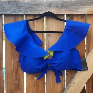 Nwt eloqui bikini swim top w/ ruffles blue sz 20W